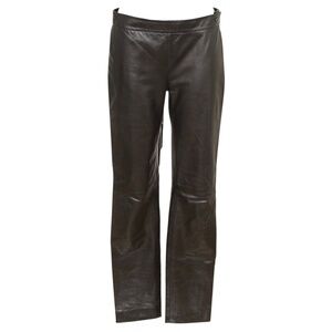 CHANEL Black Leather Lambskin Pant Straight Leg Pockets Side Zipper Sz 38